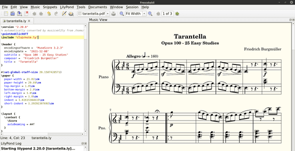 Frescobaldi screenshot with Tarantella converted to Clairnote SN Frescobaldi screenshot with Tarantella converted to Clairnote SN