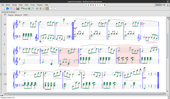 Audiveris screenshot with La Pastorale and errors Audiveris screenshot with La Pastorale and errors