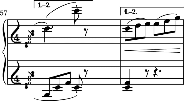 Tarantella measures 57-58 with missing repeat sign Tarantella measures 57-58 with missing repeat sign