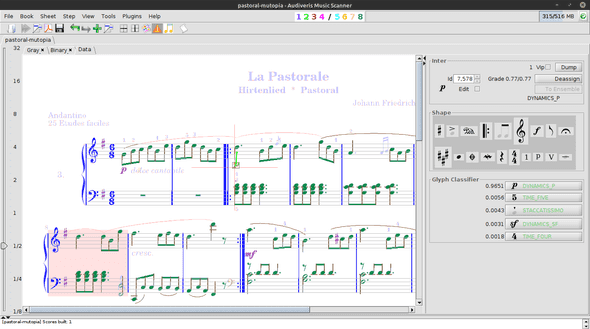 Audiveris screenshot with La Pastorale analyzed Audiveris screenshot with La Pastorale analyzed