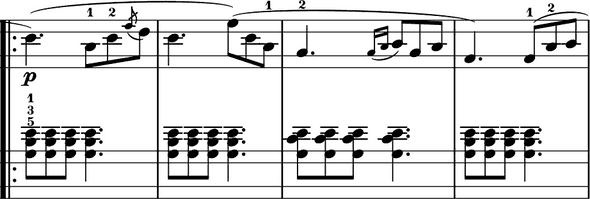La Pastorale measures 3-6 with correct stem directions La Pastorale measures 3-6 with correct stem directions