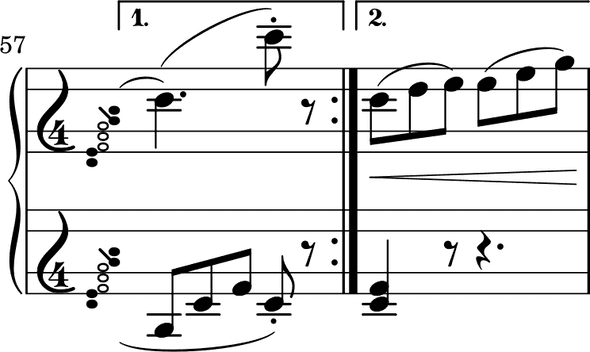 Tarantella measures 57-58 with correct repeat sign Tarantella measures 57-58 with correct repeat sign